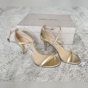 Jimmy Choo Gold Strappy Stiletto Sandals
